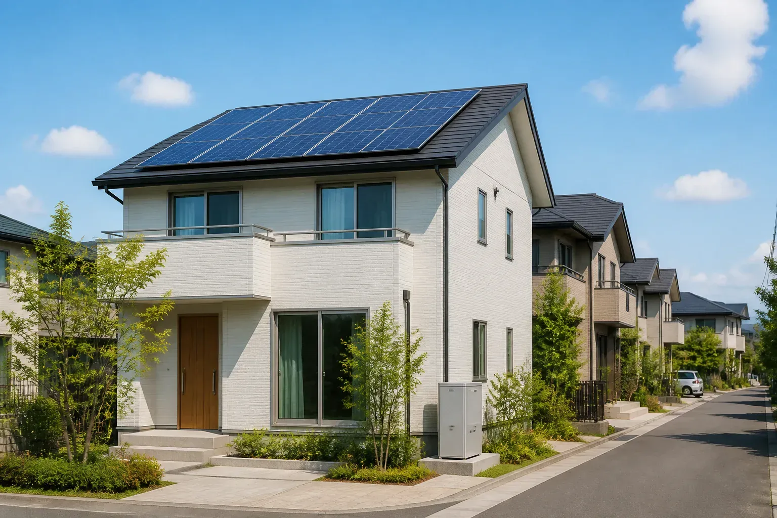 太陽光パネルと蓄電池のある住宅のイメージ