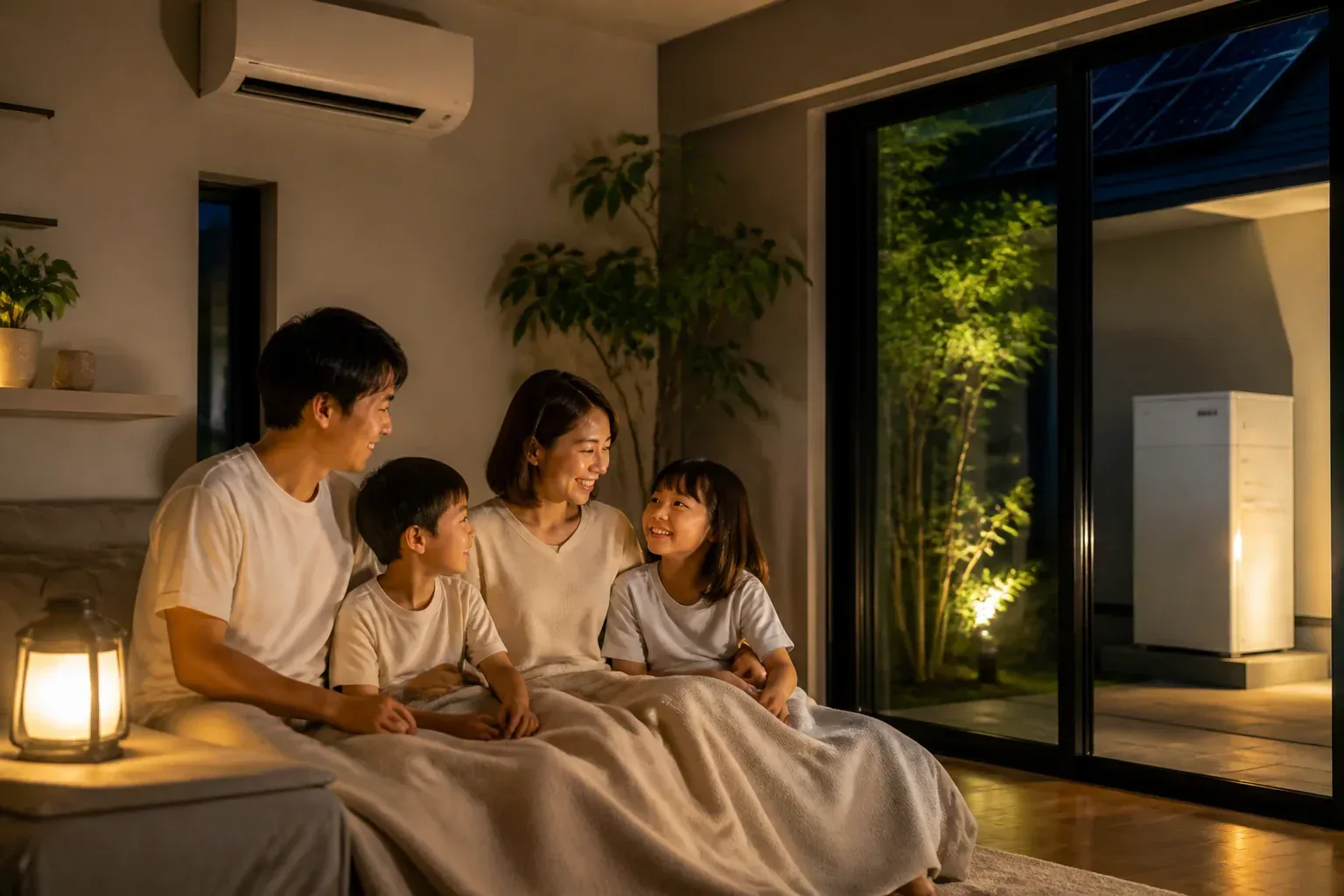 停電時でも電気が使える太陽光発電と蓄電池のある住宅のイメージ