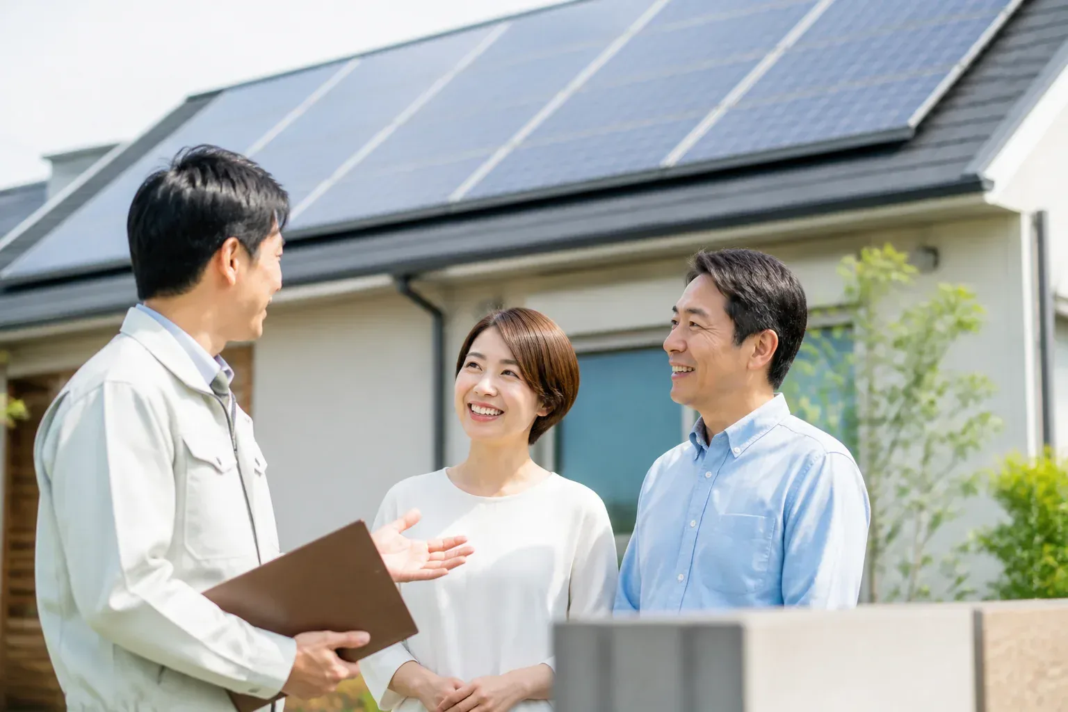 住宅街の屋根に設置された太陽光パネルのイメージ