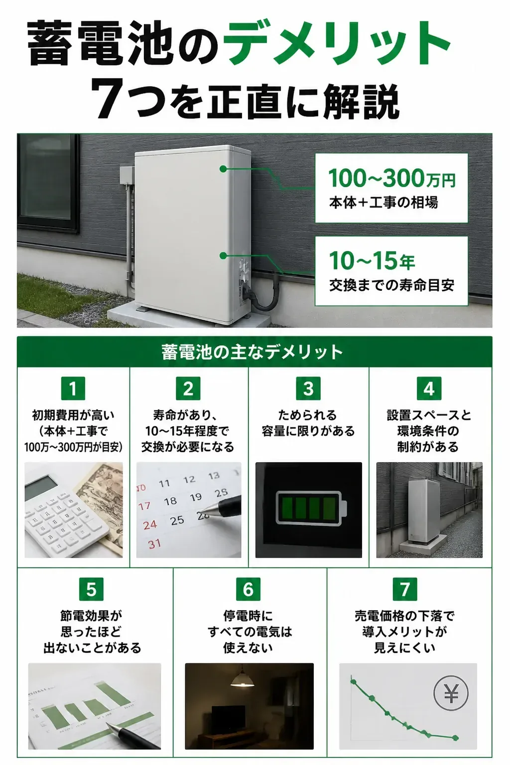 蓄電池の7つのデメリットを示す図解