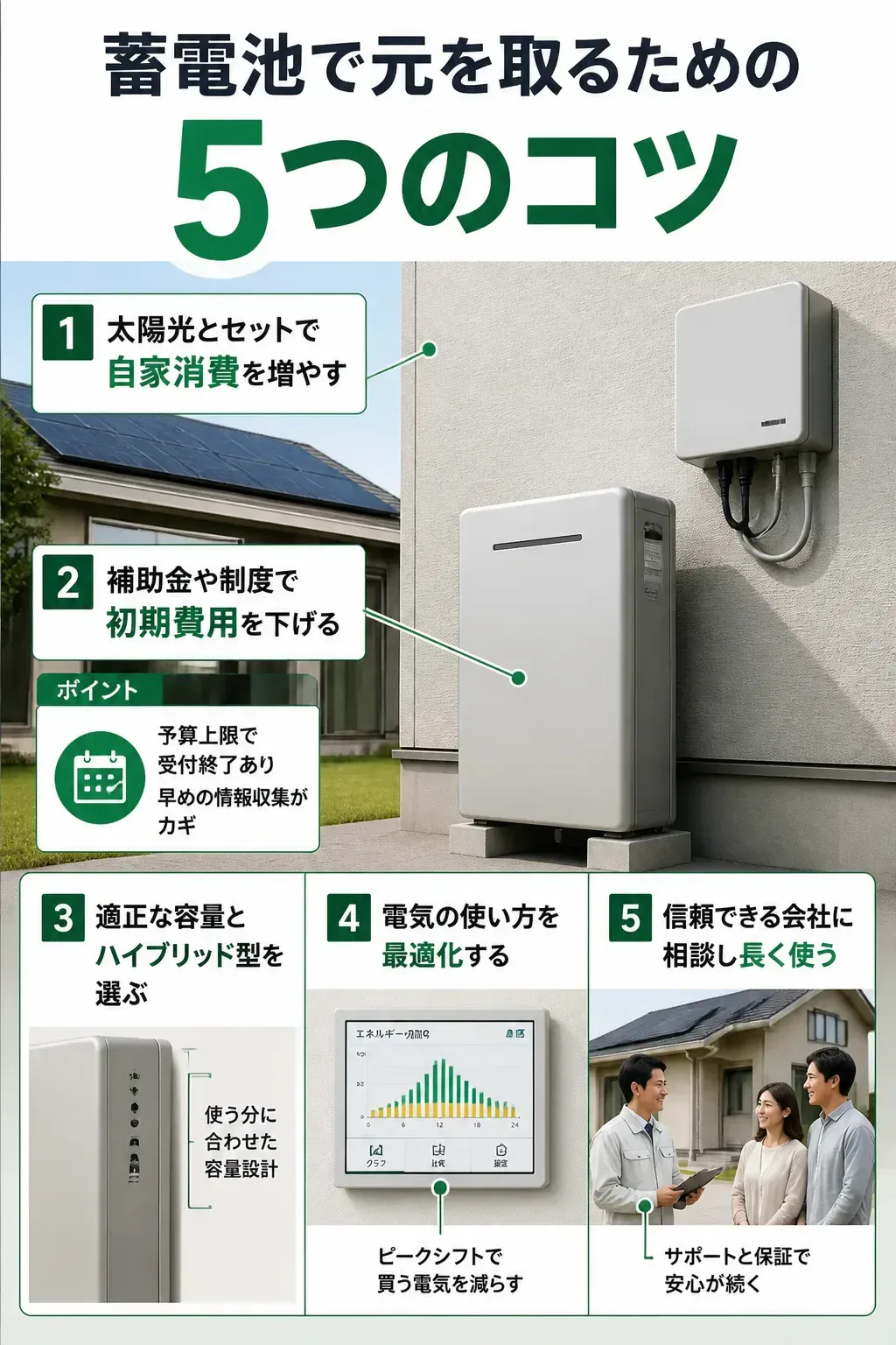 蓄電池で元を取るための5つのコツをまとめた図解
