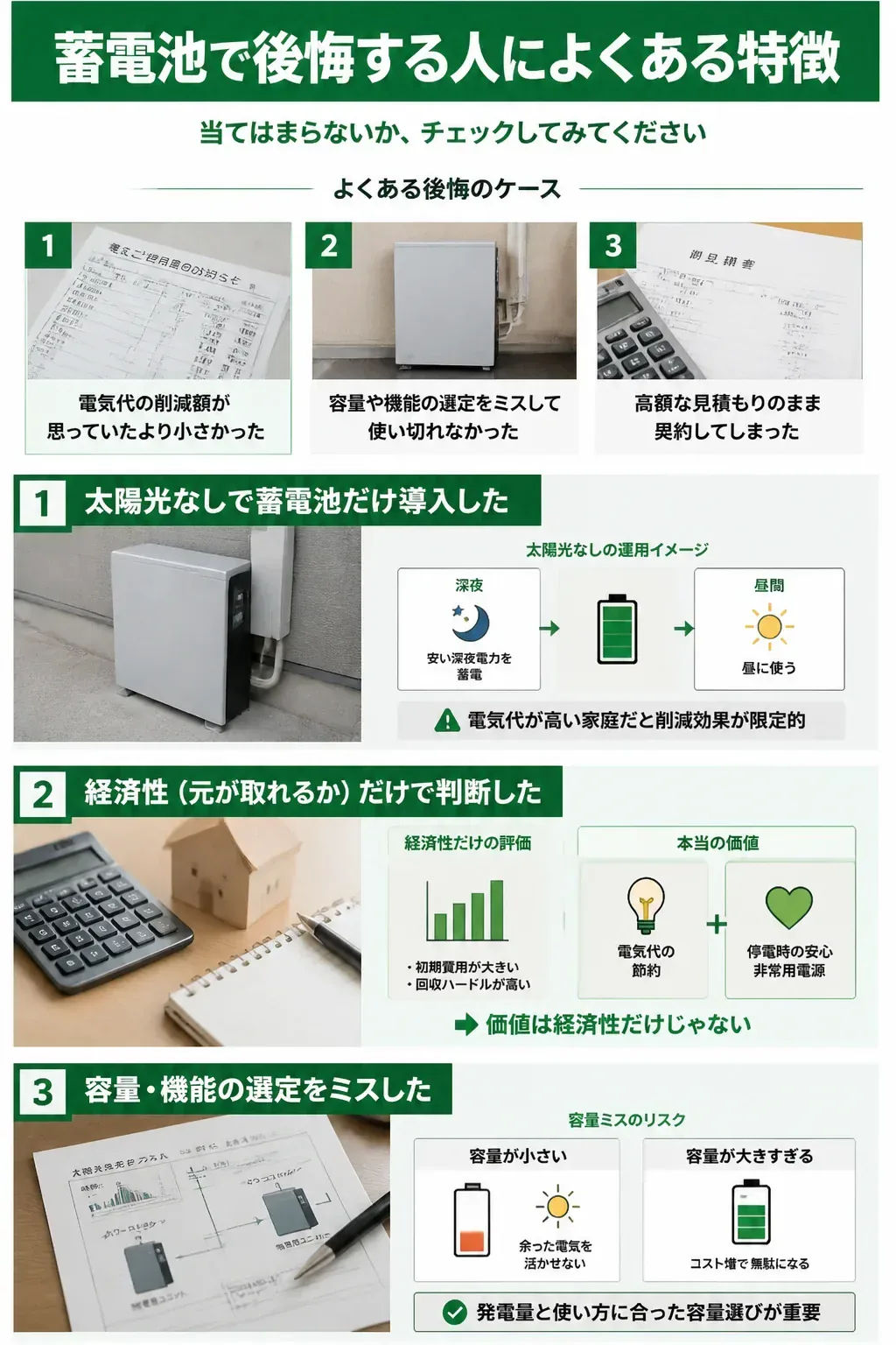 蓄電池で後悔する人の特徴をまとめた図解