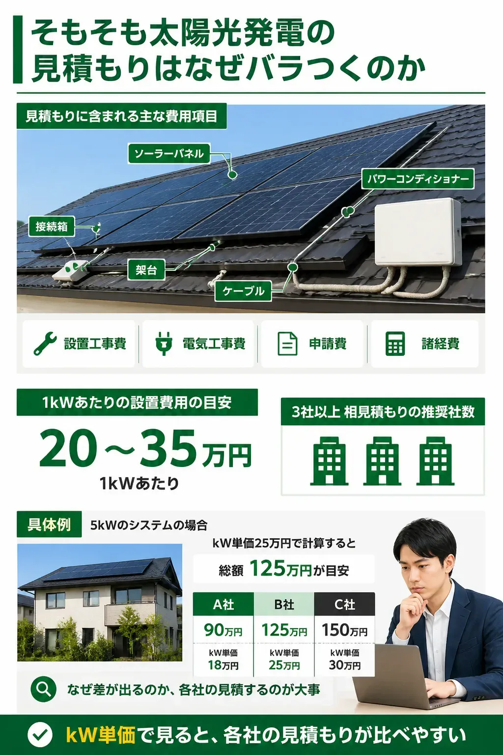 太陽光発電の見積もり費用内訳の図解