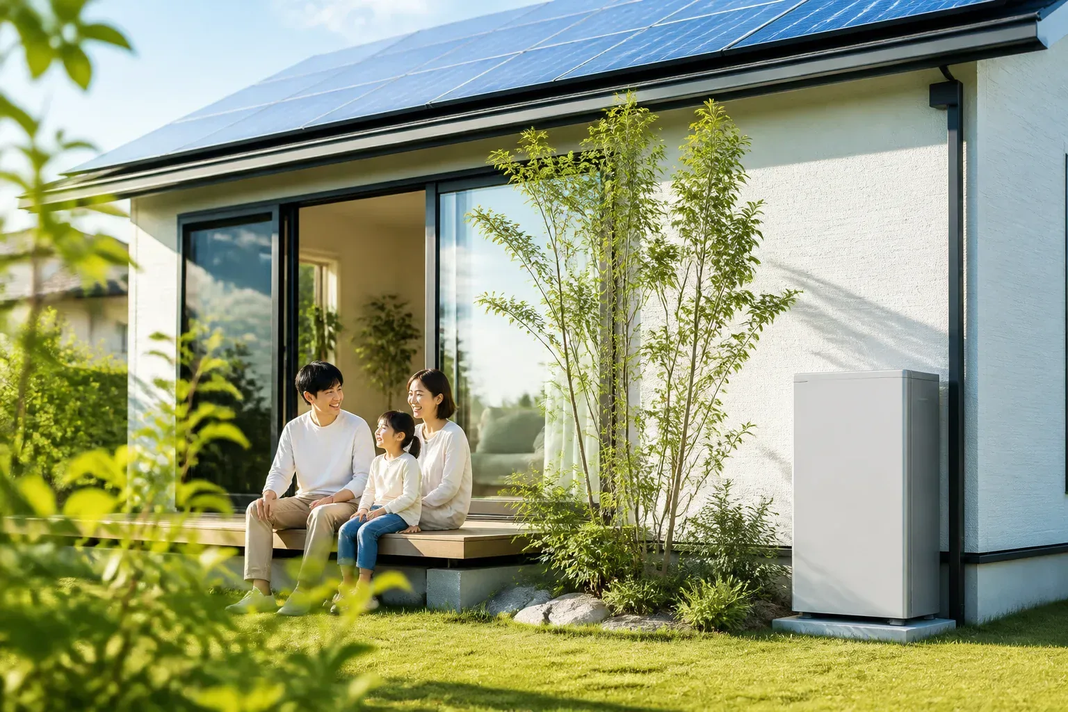 太陽光発電と蓄電池のある住宅のイメージ