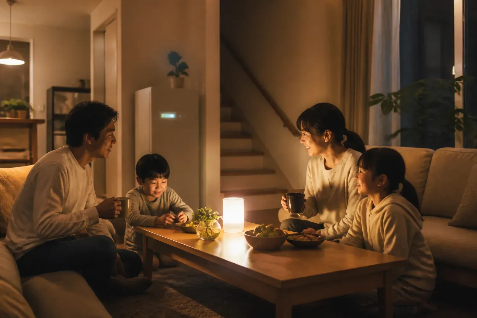 停電時も明かりがついて安心できる家庭のイメージ