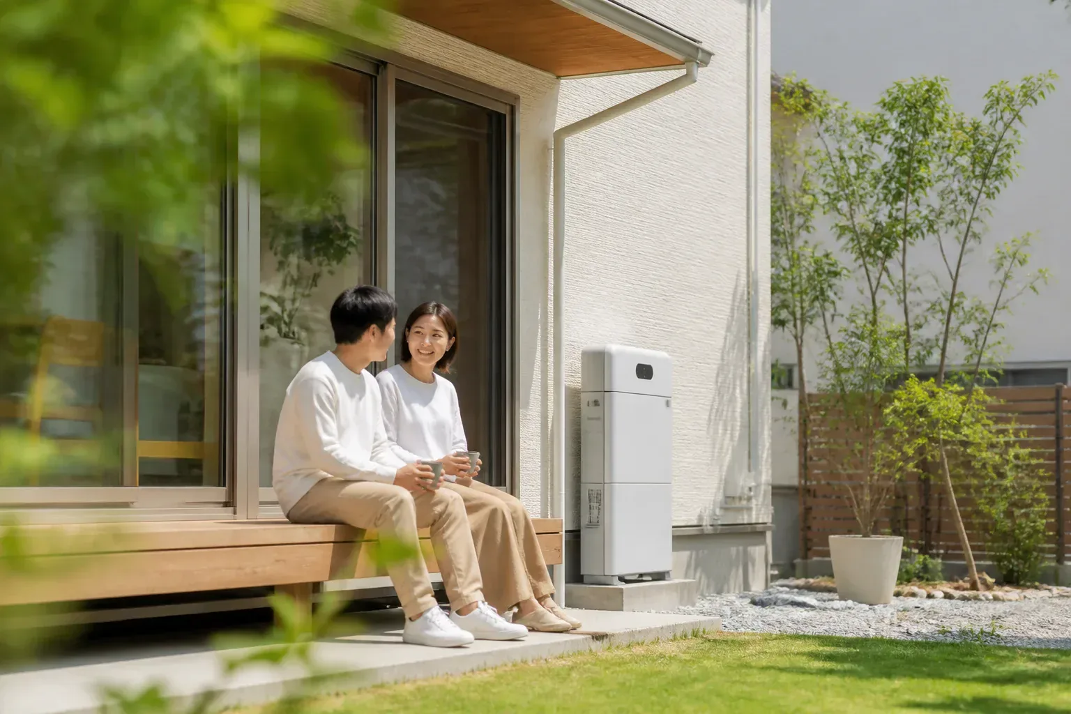 住宅に設置された家庭用蓄電池のある暮らしのイメージ