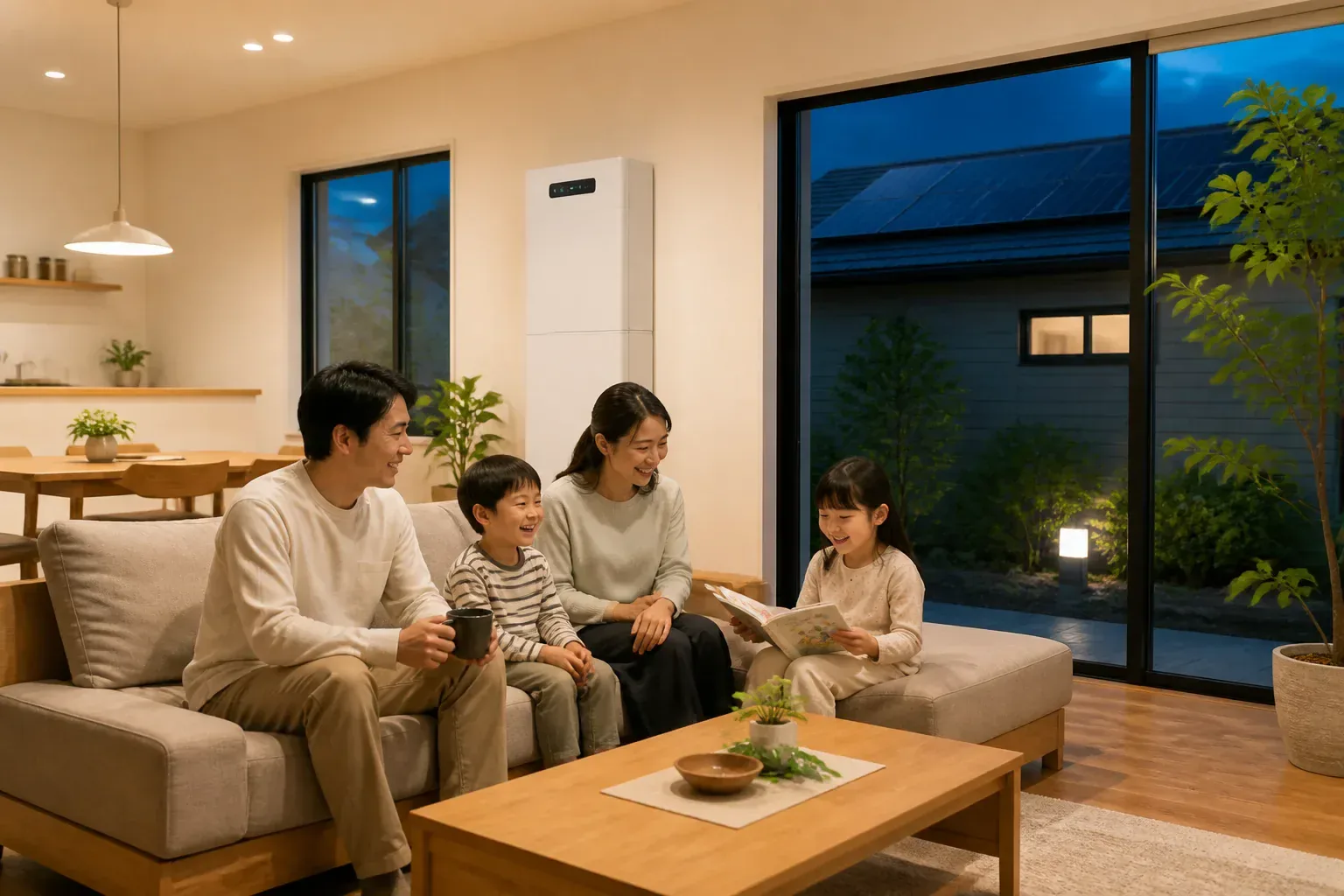 太陽光と蓄電池のある住まいで安心して暮らすイメージ