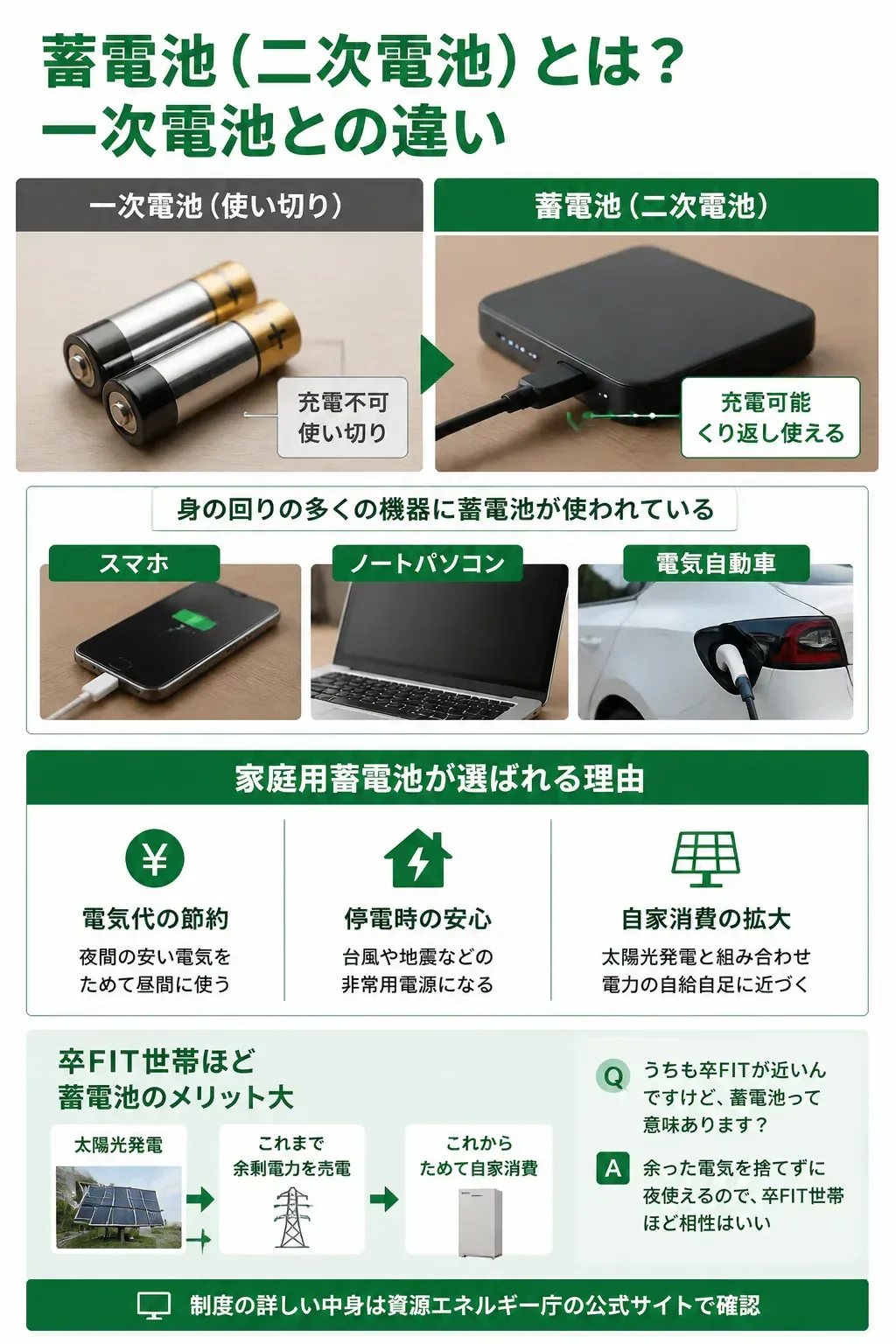 一次電池と二次電池の違いを示す図解