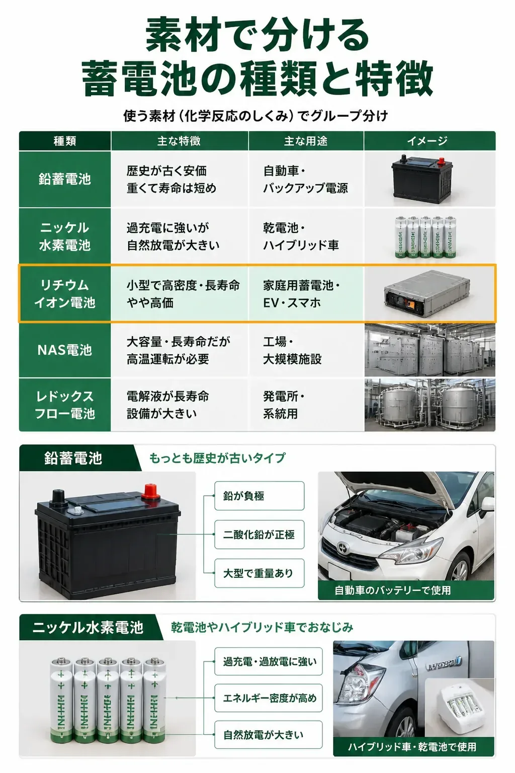素材で分ける蓄電池5タイプの俯瞰図