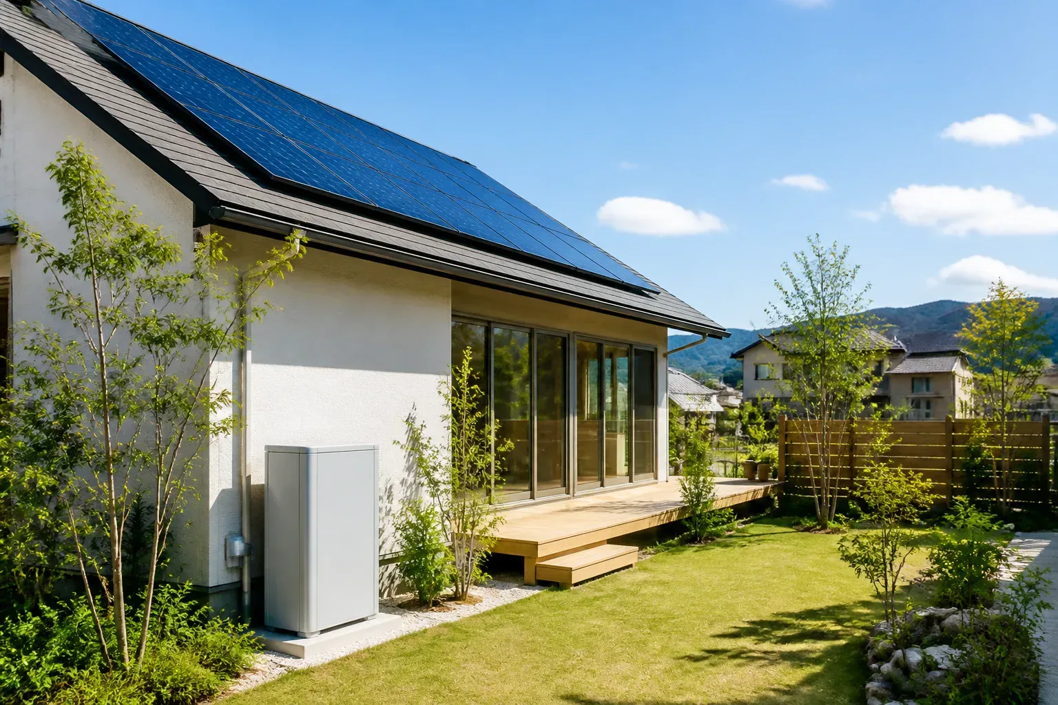太陽光パネルと蓄電池のある住宅のイメージ