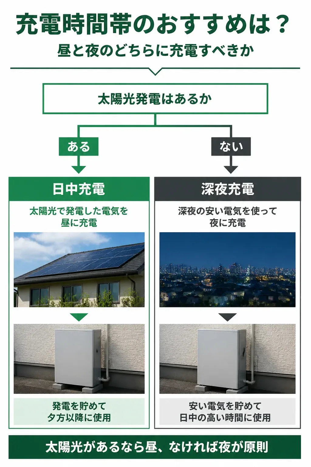 太陽光の有無で充電時間帯を選ぶフローチャート