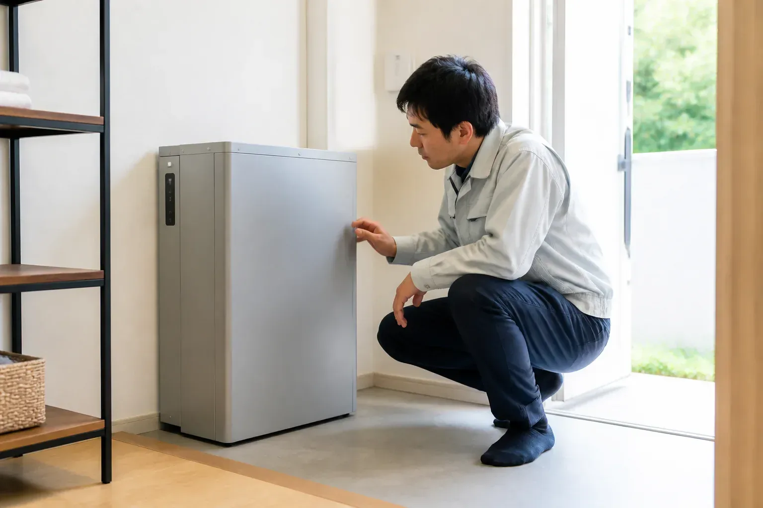 屋内のリビング一角に設置された家庭用蓄電池のイメージ