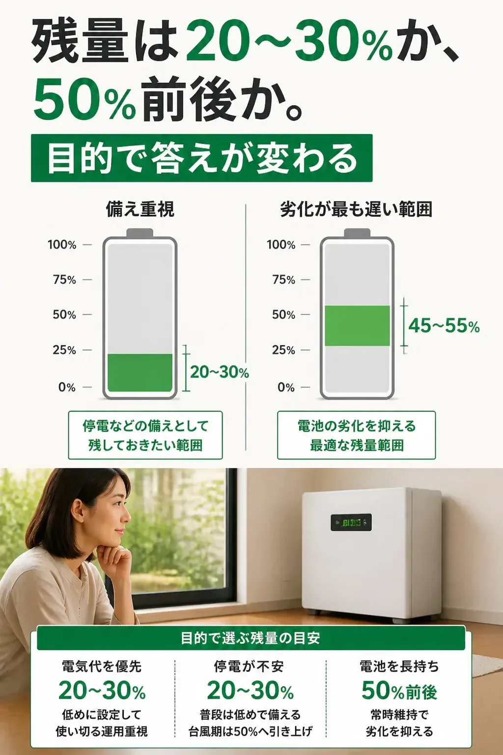 残量20〜30%と45〜55%の設定の違いを示す図