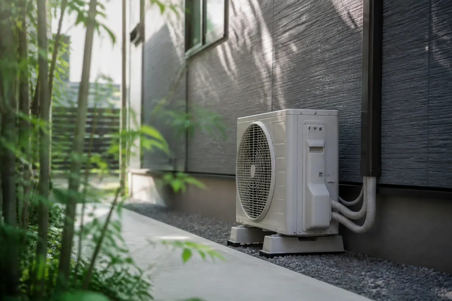 住宅の日陰側に設置された屋外機器まわりのイメージ