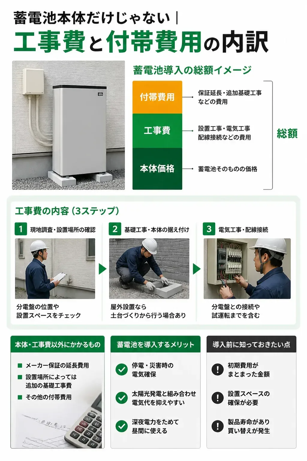 蓄電池導入にかかる費用の内訳を示す図解
