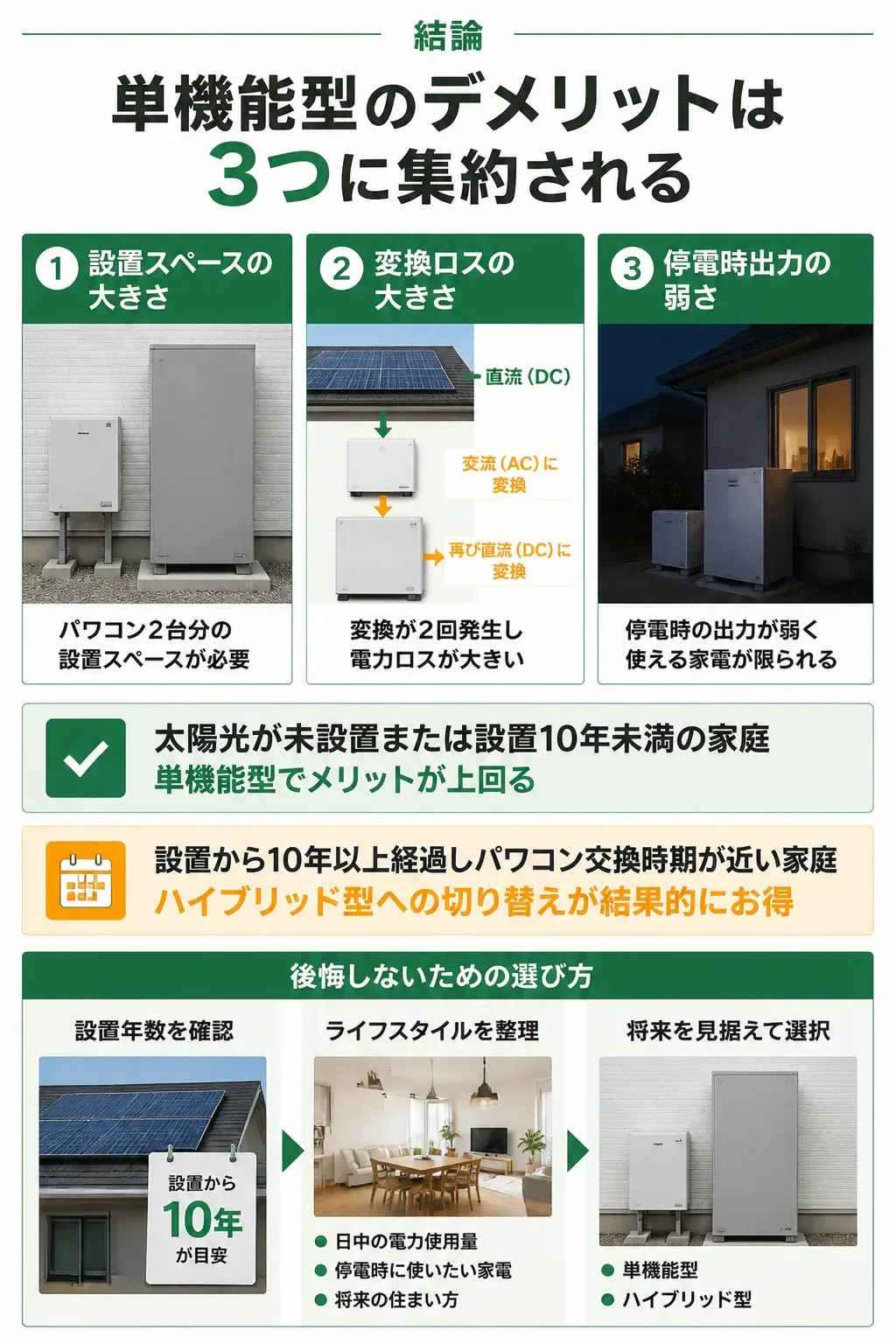 単機能型蓄電池のデメリット3本柱の俯瞰図