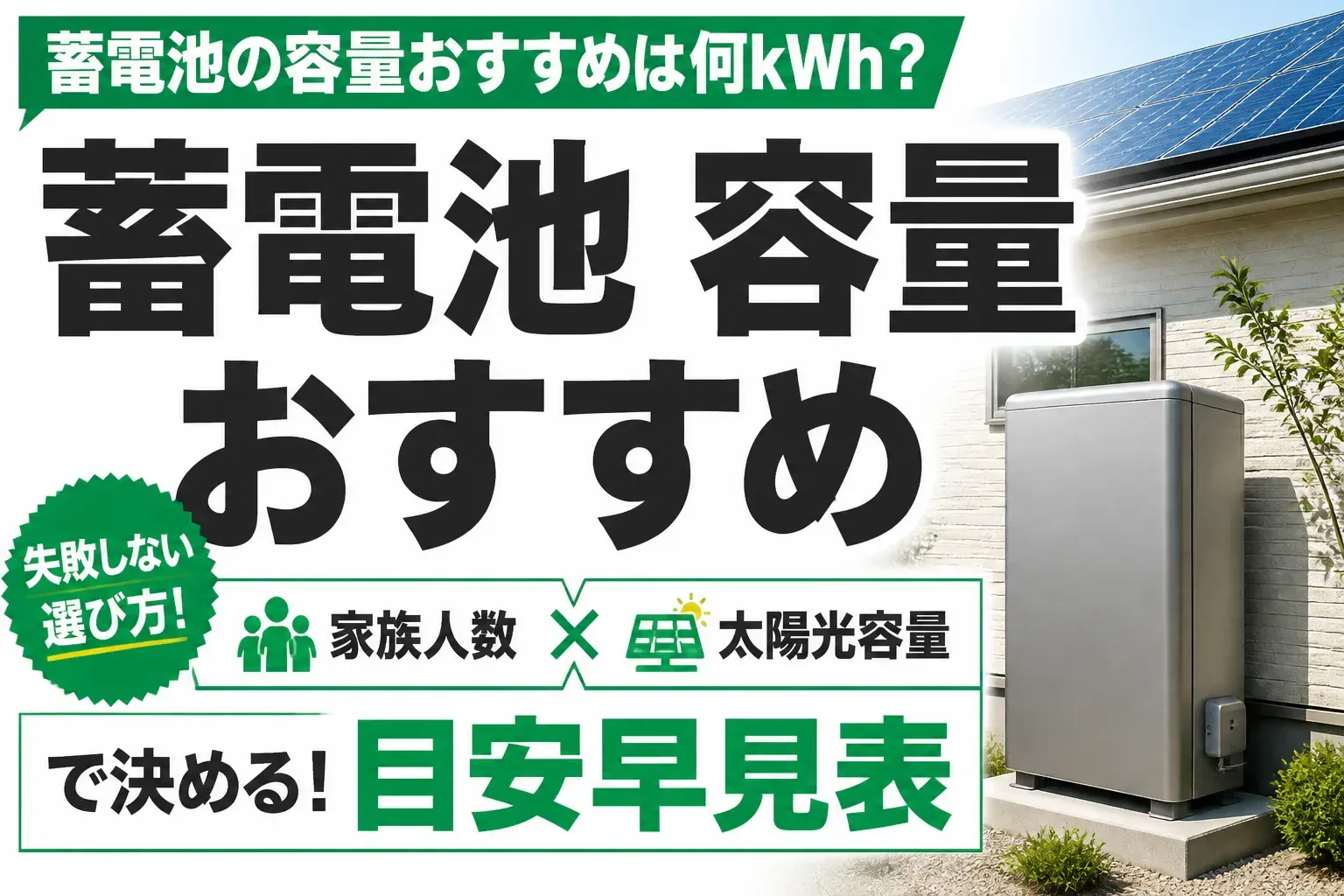 蓄電池の容量おすすめは何kWh？家族人数と太陽光容量で決める目安早見表
