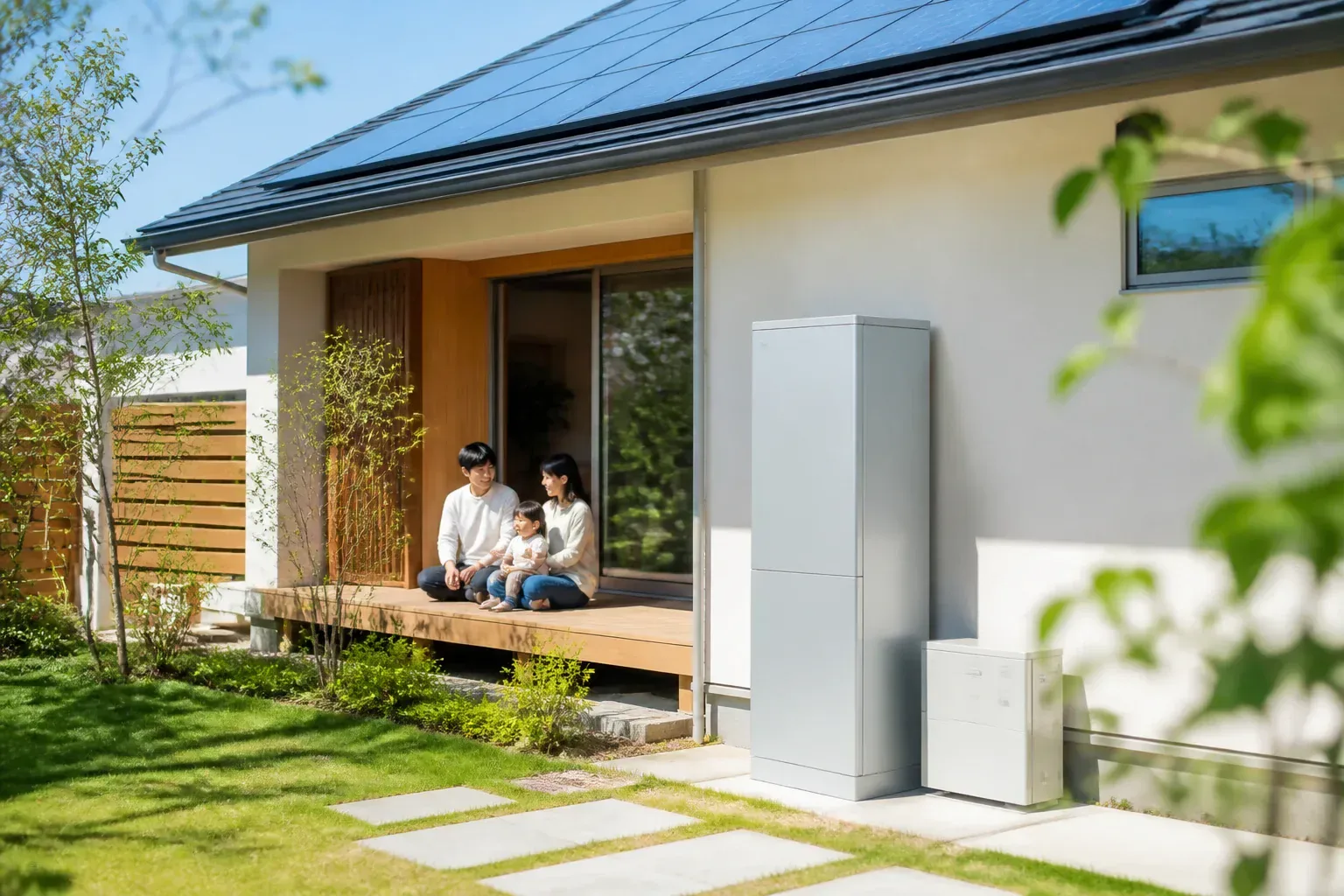 住宅の屋根に設置された太陽光パネル