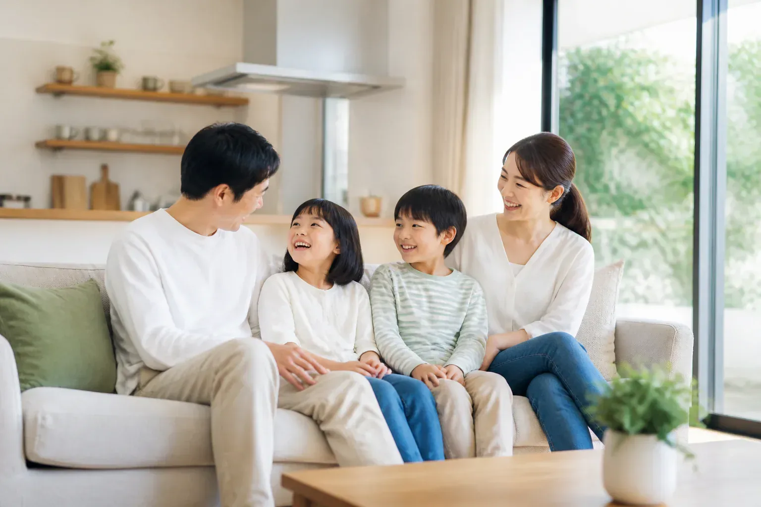 家庭用蓄電池のある住まいで暮らす家族の様子